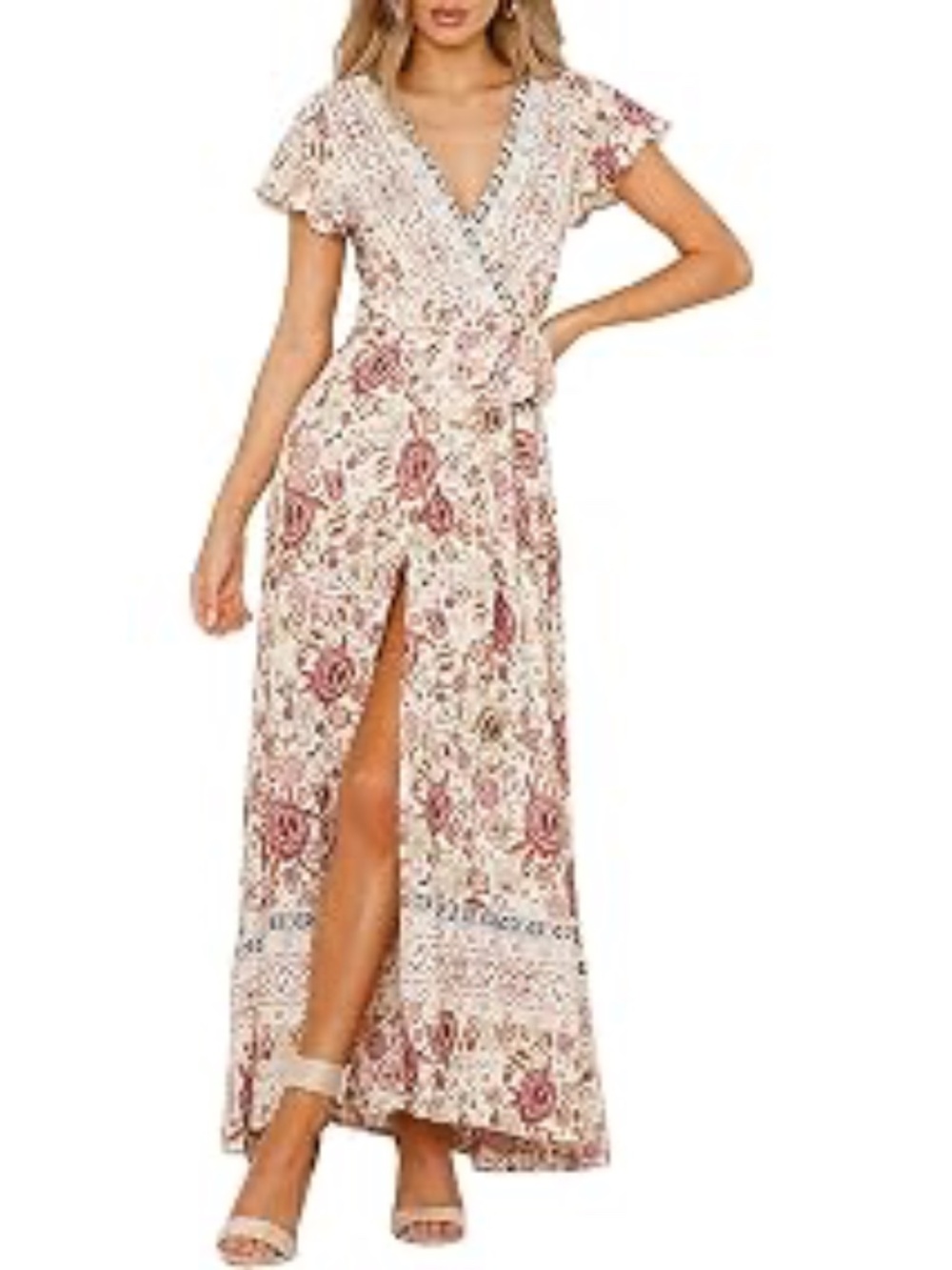 Long Floral Print Wrap Summer Dress Size L